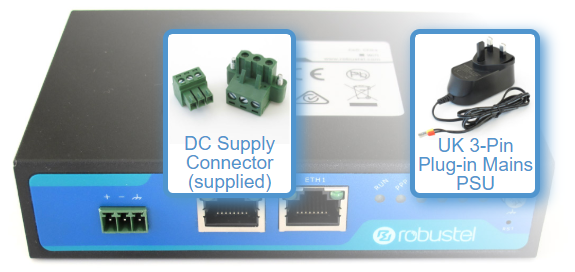 Imgae showing power supply options for Robustel Router Kits