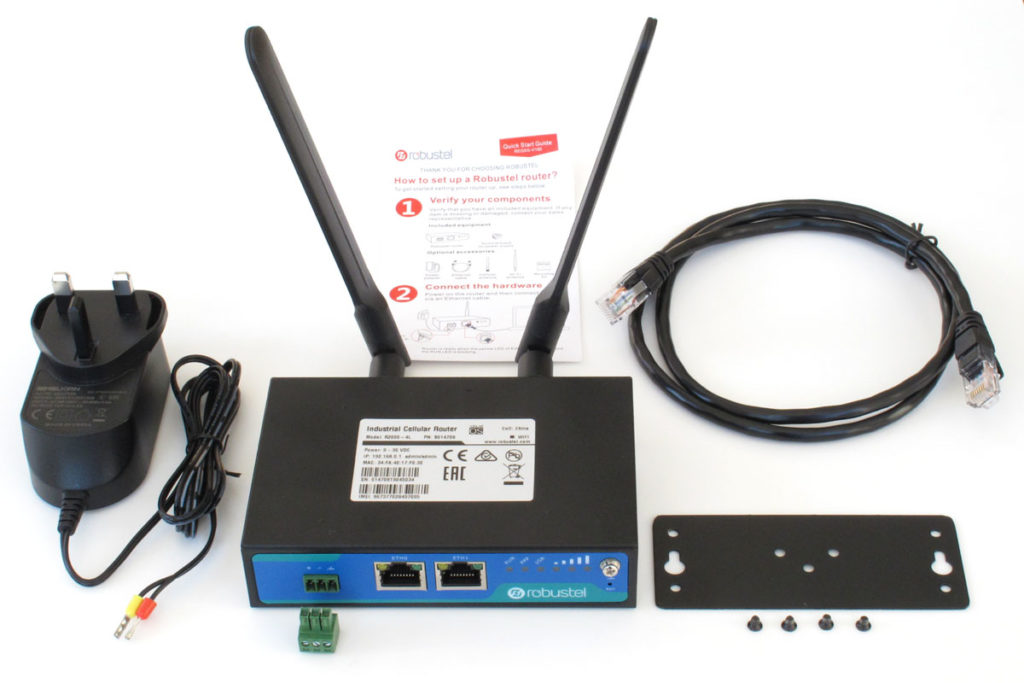 Image of starter kit for Robustel R2000-3P 3G Router with all accessories ready to evaluate Robustel R2000 3G Router