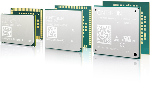 Image of three different types of embedded wireless modules manufactured by Thales and used for cellular communications